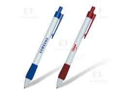 Caneta plástica branca com detalhes coloridos, incluindo detalhes com cores vibrantes. A parte inferior emborrachada, com detalhes em relevo, proporciona maior conforto e aderência durante o uso. Seu mecanismo de acionamento por clique oferece praticidade e agilidade, tornando-a ideal para o uso diário em qualquer ambiente.
