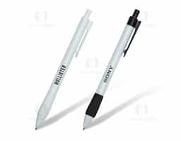 Caneta plástica branca com detalhes coloridos, incluindo detalhes com cores vibrantes. A parte inferior emborrachada, com detalhes em relevo, proporciona maior conforto e aderência durante o uso. Seu mecanismo de acionamento por clique oferece praticidade e agilidade, tornando-a ideal para o uso diário em qualquer ambiente.