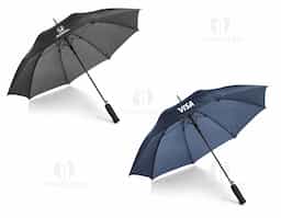Guarda-chuva em poliéster pongee 190T, com varetas e haste em fibra de vidro e pega em EVA. O guarda-chuva tem abertura automática. 