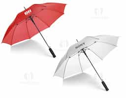 Guarda-chuva em poliéster pongee 190T, com varetas e haste em fibra de vidro e pega em EVA. O guarda-chuva tem abertura automática. 