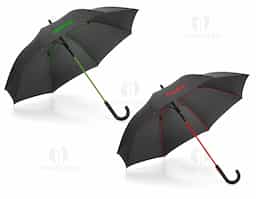 guarda-chuva pongee 190T. varetas em fibra de vidro e pega revestida a borracha. á prova de vento. abertura automática