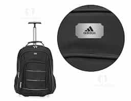 Mochila de carrinho com padrão para bagagem de mão,Confeccionada em nylon, contém alça de mão com pegador emborrachado com cabo de aço interno para garantir maior resistência, puxador retrátil com regulagem e botão acionador