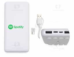 Carregador portátil de indução com 10.000mAh e indicador led de bateria, contém dois conjuntos de ventosas nas extremidades da área de indução, ideal para fixação do celular durante este modo de carga. O carregador possui duas portas de saídas USB, possibilitando o carregamento de dois dispositivos ao mesmo tempo, além do modo de carga por indução ilustrado por um raio, indicando a área correta para este modo de carga. O carregador possui duas portas de entradas, Tipo-C e V8. Acompanha cabo USB e adaptador Tipo-C.