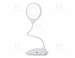 Luminária plástica articulável circular com 16 leds e funcionamento touch, contém borracha antideslizante na base para maior estabilidade.