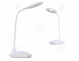 Luminária plástica articulável circular com 16 leds e funcionamento touch, contém borracha antideslizante na base para maior estabilidade.