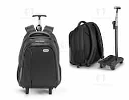 Mochila para notebook Material à prova de água. Com 2 rodas. Compartimento principal almofadado para notebook até 17''. Segundo compartimento forrado e com diversos bolsos