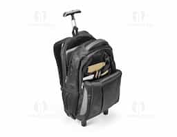 Mochila para notebook Material à prova de água. Com 2 rodas. Compartimento principal almofadado para notebook até 17''. Segundo compartimento forrado e com diversos bolsos