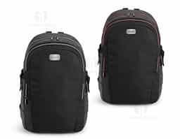 Mochila para notebook. 900D e c. sintético. Com 2 compartimentos. Compartimento posterior forrado, com divisória almofadada para notebook até 17'' e bolso em tela, com zíper