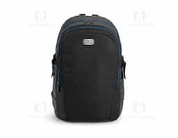 Mochila para notebook. 900D e c. sintético. Com 2 compartimentos. Compartimento posterior forrado, com divisória almofadada para notebook até 17'' e bolso em tela, com zíper