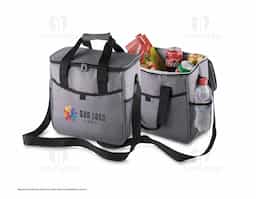 Bolsa térmica,capacidade 16 litros,tecido poliéster 300D, bolso frontal,alça de ombro regulável, parte interna soldada para retenção de líquidos,gravação da logomarca no bolso frontal ou tampa.