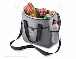 Bolsa térmica,capacidade 16 litros,tecido poliéster 300D, bolso frontal,alça de ombro regulável, parte interna soldada para retenção de líquidos,gravação da logomarca no bolso frontal ou tampa.