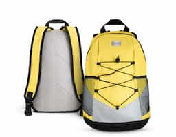 Mochila em 600D com bolsos laterais em tela e bolso interior. Parte posterior e alças almofadadas 250 x 420 x 180 mm