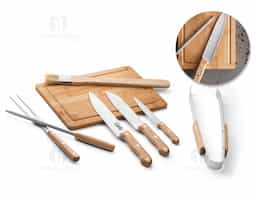 Kit churrasco 7 utensílios bambu