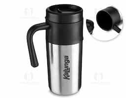 Caneca em aço inox com tampa plástica, Capacidade 450ml.