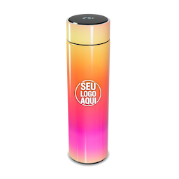 Garrafa térmica em aço inox com parede dupla 450ml com infusor,
Display LED com termômetro digital na tampa para indicar a temperatura do líquido,
Conserva líquido quente por até 5 horas e líquido frio até 7 horas
