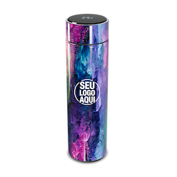 Garrafa térmica em aço inox com parede dupla 450ml com infusor,
Display LED com termômetro digital na tampa para indicar a temperatura do líquido,
Conserva líquido quente por até 5 horas e líquido frio até 7 horas