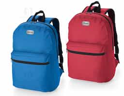Mochila confeccionada em Nylon 17 Litros. Contém bolso frontal com zíper, alça de mão em nylon e alças para as costas ajustáveis.