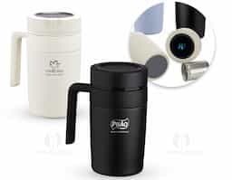 Caneca Térmica inox 500ml com infusor, e display LED com termômetro digital na tampa para indicar a temperatura do líquido.