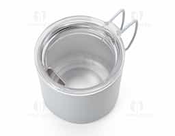 Caneca 350 ml parede dupla em Inox, com pegador de inox, contém tampa transparente com compartimento para beber.