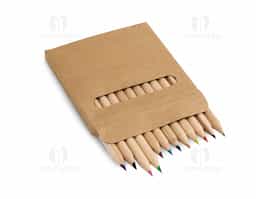 Caixa em papel ecológico com 12 mini lápis de cor. 