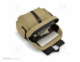 Mochila para computador em algodão canvas pré-lavado. Compartimento principal forrado, com 2 divisórias almofadadas para computador até 15.6'' e tablet até 10.5''. A mochila tem bolso frontal e 2 bolsos laterais. Parte posterior e alças são almofadadas.