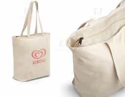Sacola 100% algodão (280 g/m²) com fecho e bolso interior