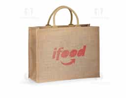 Sacola de compras em juta (360 g/m²) com laminado no interior e com alças curtas acolchoadas