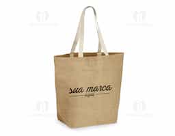 Sacola de compras em juta (360 g/m²) com laminado no interior e com alças webbing com 60 cm