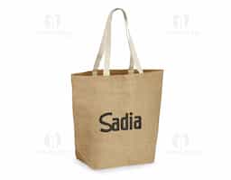 Sacola de compras em juta (360 g/m²) com laminado no interior e com alças webbing com 60 cm