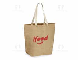 Sacola de compras em juta (360 g/m²) com laminado no interior e com alças webbing com 60 cm