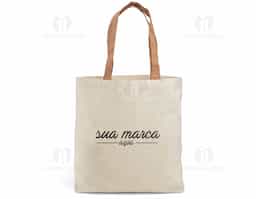 Sacola 100% algodão (180 g/m²) com alças de 60 cm em cortiça e com bolso interior.