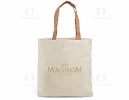 Sacola 100% algodão (180 g/m²) com alças de 60 cm em cortiça e com bolso interior.