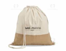 Sacola tipo mochila 100% algodão (160 g/m²) com detalhe em imitação de juta e alça em algodão