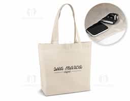 Sacola 100% algodão canvas (280 g/m²) com bolso interior e alças de 65 cm medidas 450 x 380 x 105 mm