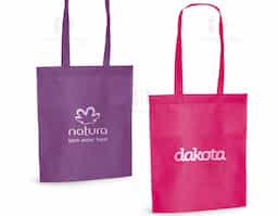 Sacola em non-woven (80 g/m²) termo-selado com alças de 55 cm. 270 x 350 mm