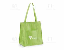 Sacola térmica em non-woven (80 g/m²) com fechamento em velcro e bolso frontal. Capacidade até 10 litros. 320 x 350 x 170 mm
