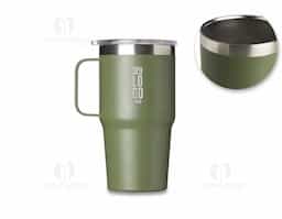 Caneca térmica de Inox com capacidade para 700ml. Acompanha uma tampa de plástico transparente .