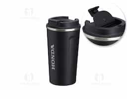 Copo térmico de inox 500ml com parede dupla, parte inferior com borracha antideslizante e tampa rosqueável com abertura de bocal.