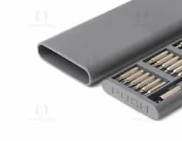 Kit ferramentas em plástico ABS com 24 pontas em aço inox, chave manual para encaixe e manuseio.