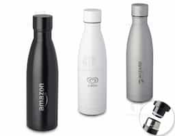 Garrafa térmica em aço inox com parede dupla isoladao à vácuo, com tampa de inox na cor do produto e anel de silicone para vedação. Capacidadede até 500ml, pintura fosca.Livre de Bpa