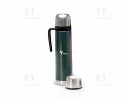 Garrafa térmica de inox com bico condutor e alça plástica, capacidade de 750ml.