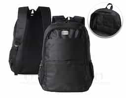 Mochila de nylon 27 litros com quatro compartimentos, sendo o principal com bolso para notebook 17,3. Com bolsos laterais telados, a mochila possui duas alças de mãos e alças para as costas com revestimento espumado.