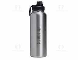 Garrafa térmica feita em inox com parede dupla livre de BPA, capacidade de 1,2 litros. Tampa com alça para transporte e tampa de proteção para o bocal.