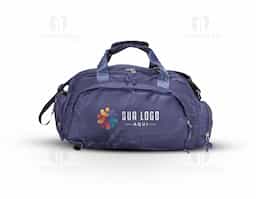 Bolsa esportiva de 25 litros em poliéster de impacto impermeável com cinco compartimentos, sendo três deles exclusivos para tênis, itens molhados e armazenamento das alças de costas. Com alça transversal removível e alça de mãos com suporte de juntura, a bolsa contém alças de compensação e alças para as costas ocultas no compartimento inferior, podendo ser transportada como mochila.