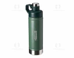 Garrafa térmica de parede dupla em inox, capacidade de 700ml. Tampa principal com bocal e tampa protetora com alça de transporte acoplada.