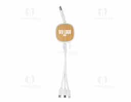 Carregador com tamanho ajustável em plástico detalhe em bambu contendo:Entrada Lightning Micro USB;USB-C;


