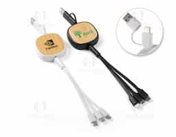 Carregador com tamanho ajustável em plástico detalhe em bambu contendo:Entrada Lightning Micro USB;USB-C;


