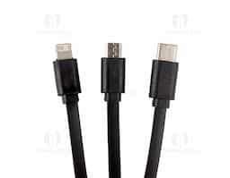 Carregador com tamanho ajustável em plástico detalhe em bambu contendo:Entrada Lightning Micro USB;USB-C;


