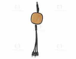 Carregador com tamanho ajustável em plástico detalhe em bambu contendo:Entrada Lightning Micro USB;USB-C;


