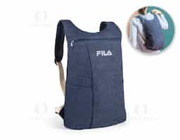 Mochila casual (270 g/m²) em denim reciclado. Contém 2 bolsos frontais e alças ajustáveis com webbing de algodão. As costuras interiores são reforçadas para maior resistência. 290 x 400 x 130 mm